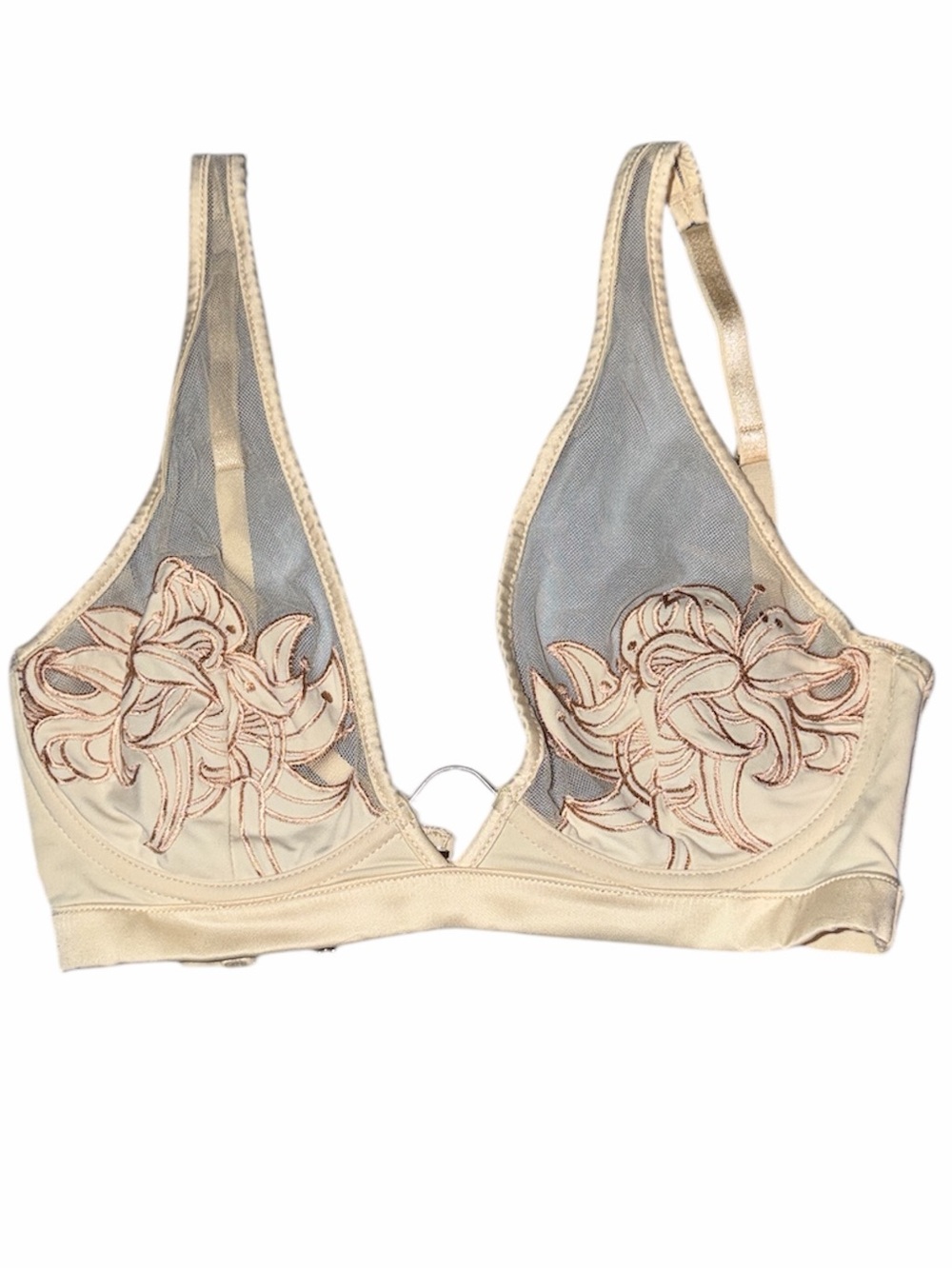 Eldridge Bra Embroidered Floral Triangle Bralette in Cream| 32 C